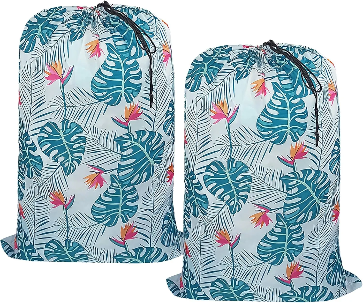 Washable Laundry Bag, (2 Pack) Dirty Clothes Hamper Liner with Drawstring Closure, Heavy Duty Rip-Stop Bag for Travel, Dorm, laundromat, 26x39 inches Light Leaf Print
