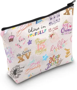 WCGXKO 15th Birthday Gift for Girls Happy 15th Bday for Her 15th Birthday Girl Zipper Pouch Makeup Bag (B-15th Bday)