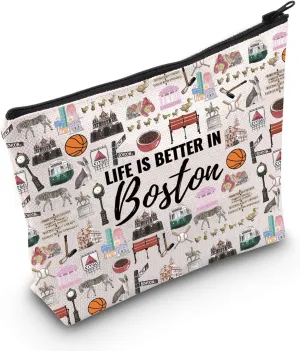 WCGXKO Boston Gift: Life Is Better In Boston Makeup Bag - Souvenirs From Massachusetts