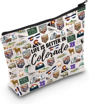 WCGXKO Colorado Travel Trip Gift Life Is Better In Colorado Makeup Bag Colorado Vacation Souvenirs (Better In Colorado)