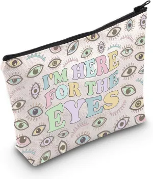 WCGXKO Novelty Optometry Gift Im Here For The Eyes Zipper Pouch Makeup Bag for Optometrist (B-For The Eyes), beige