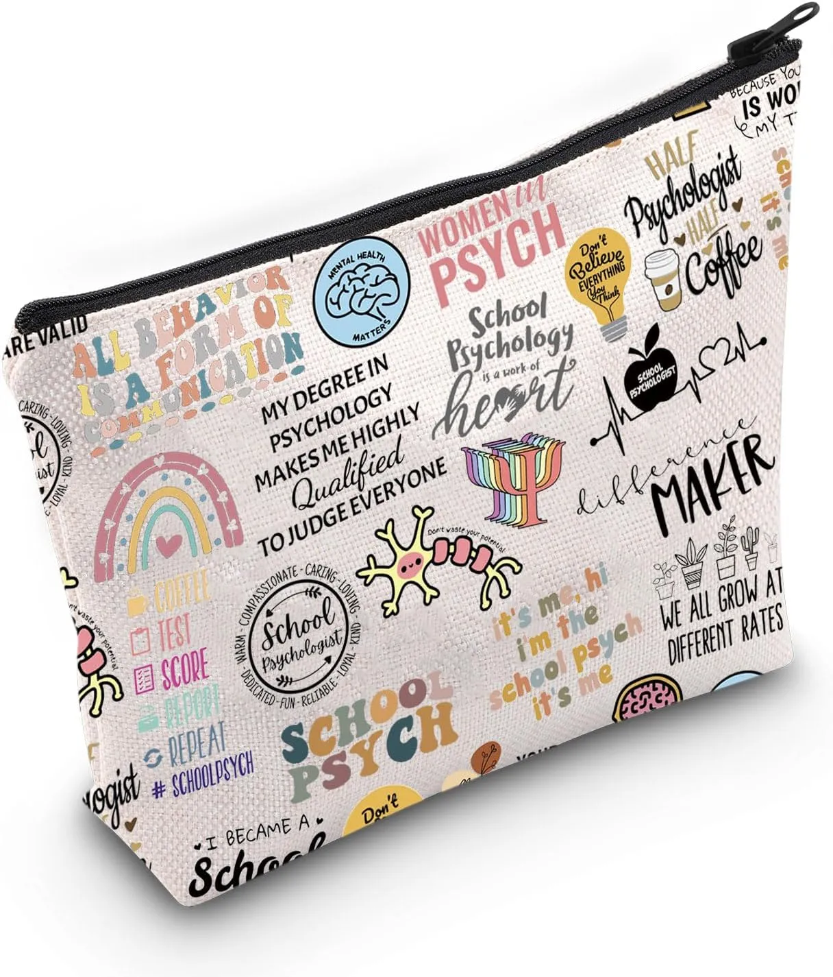 WCGXKO Sch Psychologist Gift Psychology Bundle Quote Inspired Canvas Makeup Bag (Psychologist)