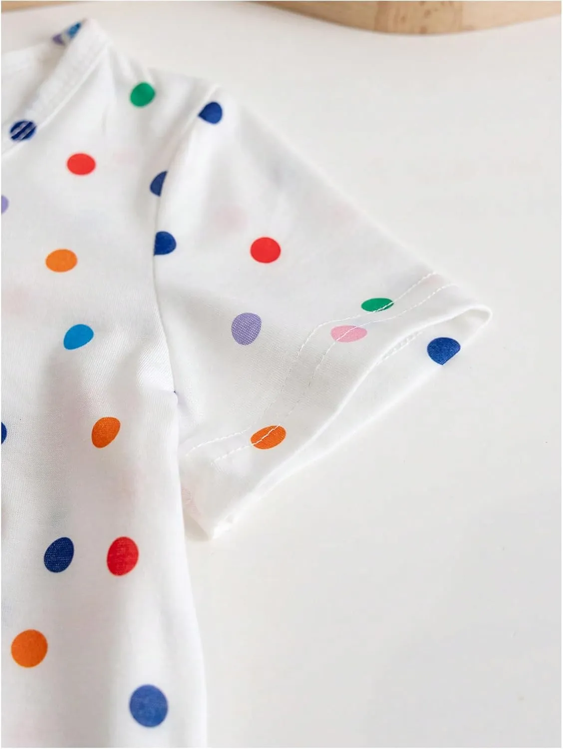 WDIRARA Girl's 2 Piece Outfits Cartoon Print Colorful Polka Dots T-Shirt and Wrap Denim Skorts Set