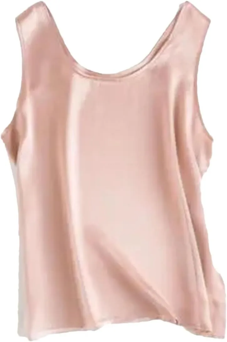 Women Basic Tanks Silk O-Neck Sleeveless Tshirt Summer Solid Vests
