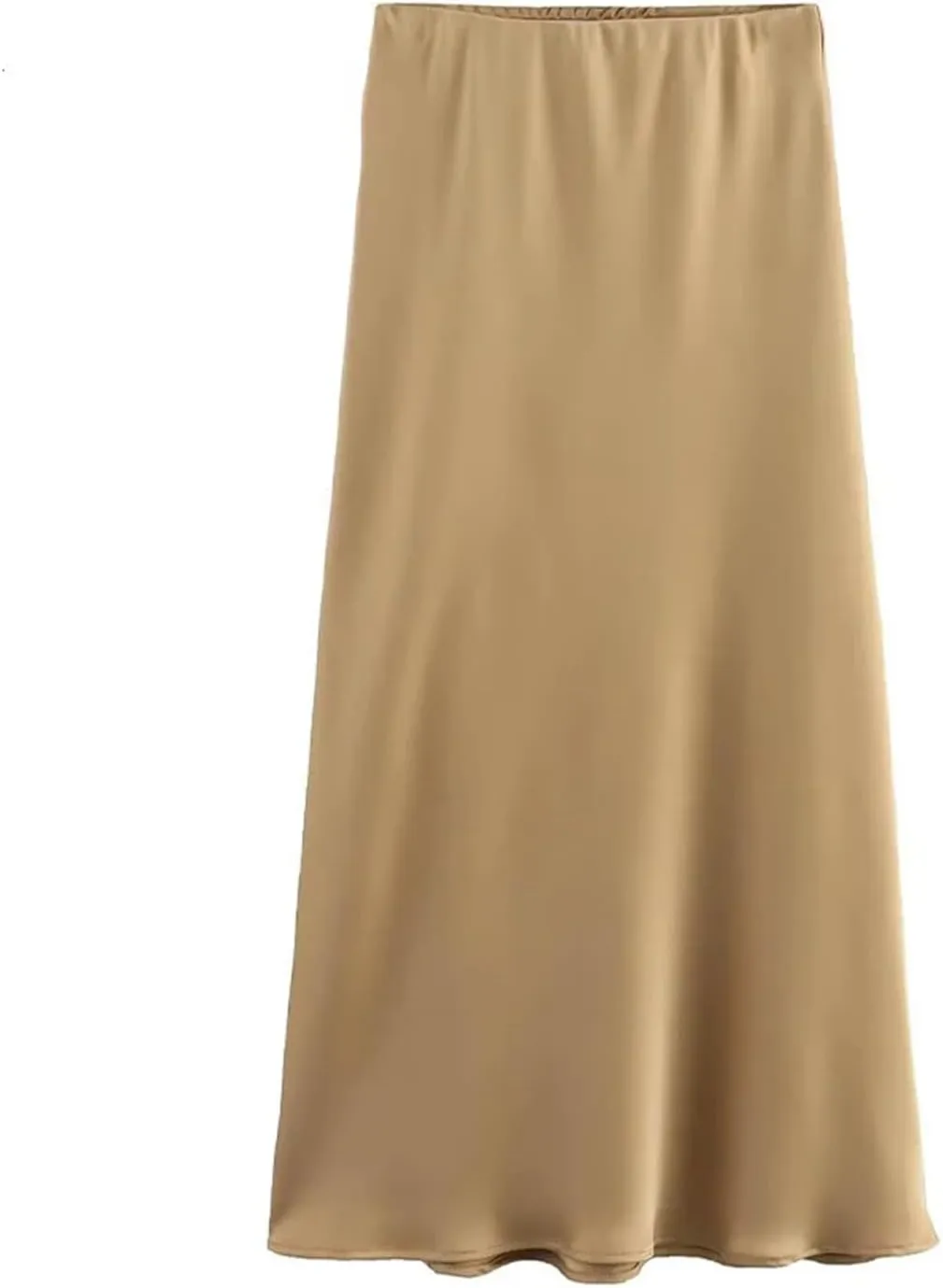 Women Fashion Satin Pleated Midi Skirt, Vintage Mid Elastic Waist for Chic Ladies
