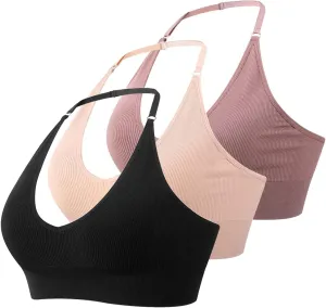 Women Halter Bra Top Yoga Bralette Crop Tanks Workout Sports Bras V Neck with Adjustable Strap Seamless Padded