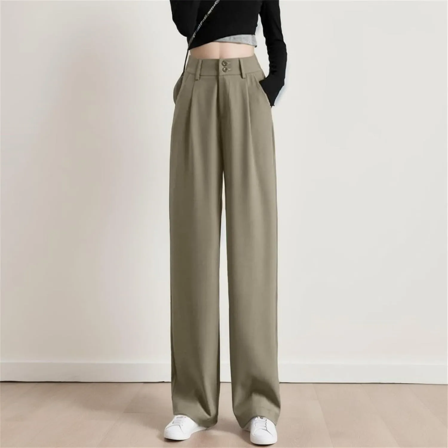 Women Linen Blend Summer Comfy Palazzo Pants Low Waist Wide Leg Loose Fit Palazzo Pants Work Business