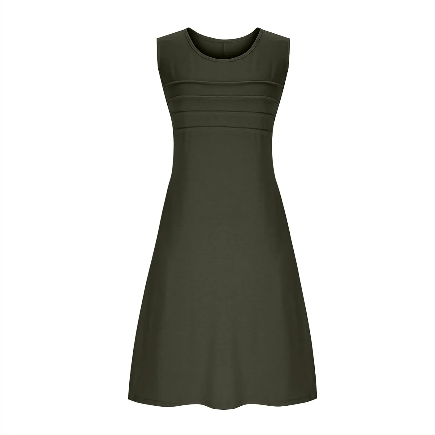 Women Pleated Front Tank Dresses with Pockets Spring Summer Sleeveless Sundress Casual Loose Fit Crewneck Tunic Dress