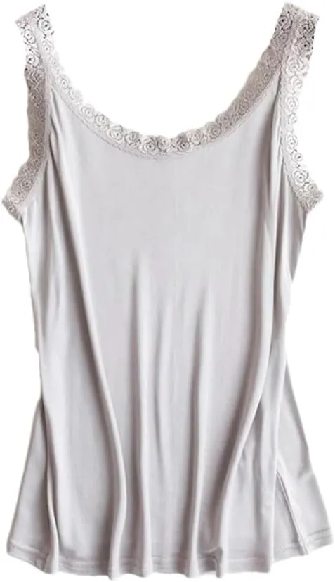 Women Silk Camis Camisoles Bottoming Shirt Casual Solid Lace T-Shirts Tee Tops