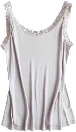Women Silk Camis Camisoles Bottoming Shirt Casual Solid Lace T-Shirts Tee Tops