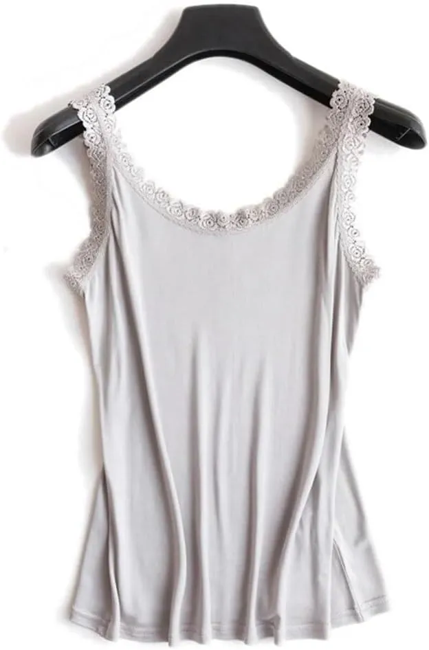 Women Silk Camis Camisoles Bottoming Shirt Casual Solid Lace T-Shirts Tee Tops