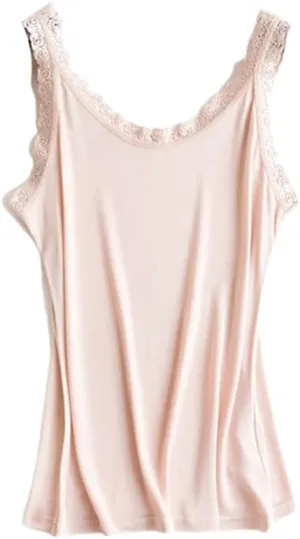 Women Silk Camis Camisoles Bottoming Shirt Casual Solid Lace T-Shirts Tee Tops