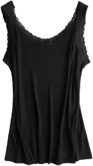 Women Silk Camis Camisoles Bottoming Shirt Casual Solid Lace T-Shirts Tee Tops