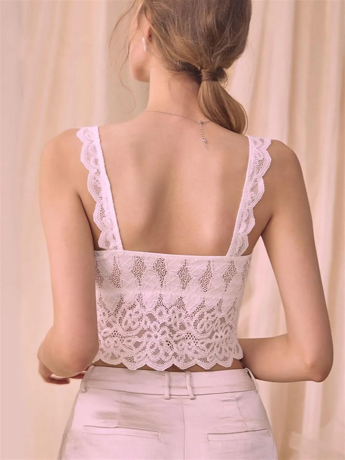 Women White Lace Mesh Tank Top Young Girls Built in Bras Outside Camisole Breathable Stretch Underwear Summer