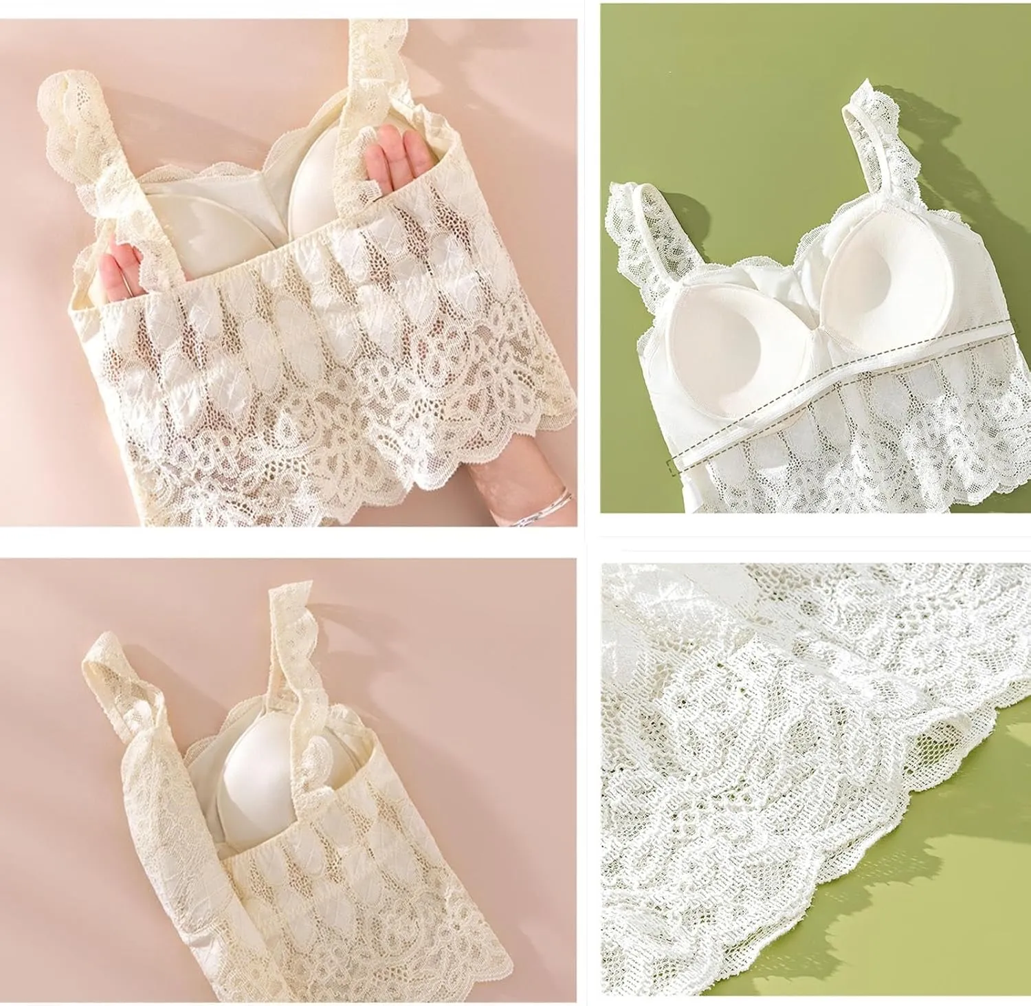 Women White Lace Mesh Tank Top Young Girls Built in Bras Outside Camisole Breathable Stretch Underwear Summer