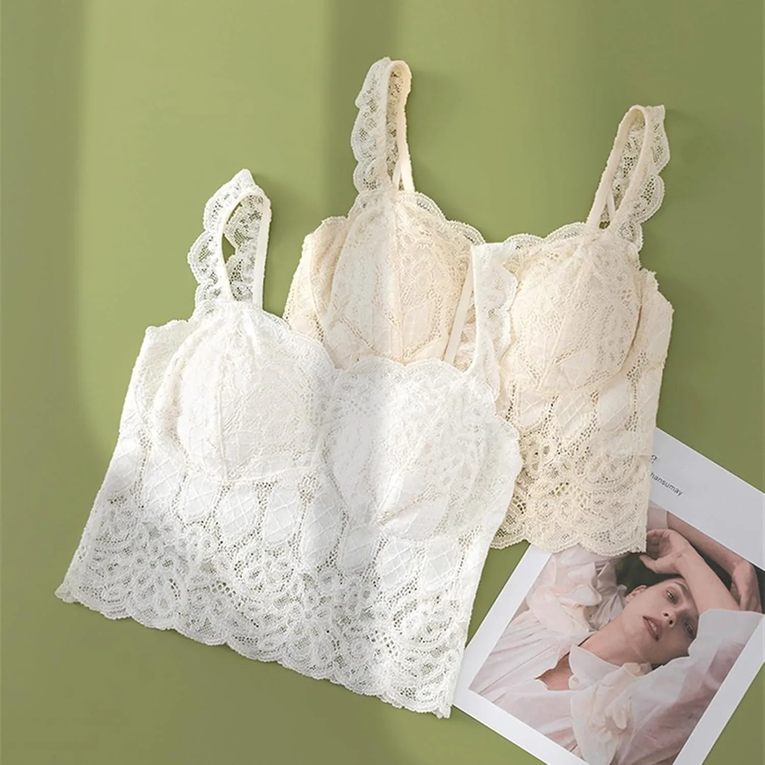 Women White Lace Mesh Tank Top Young Girls Built in Bras Outside Camisole Breathable Stretch Underwear Summer