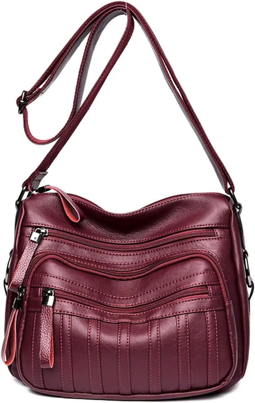 Women's Crossbody Bags PU Leather Hobo Shoulder Bags Travel Crossbody Purse Multipocket Handbag Satchel