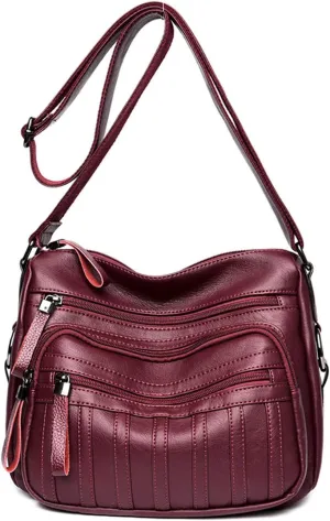 Women's Crossbody Bags PU Leather Hobo Shoulder Bags Travel Crossbody Purse Multipocket Handbag Satchel
