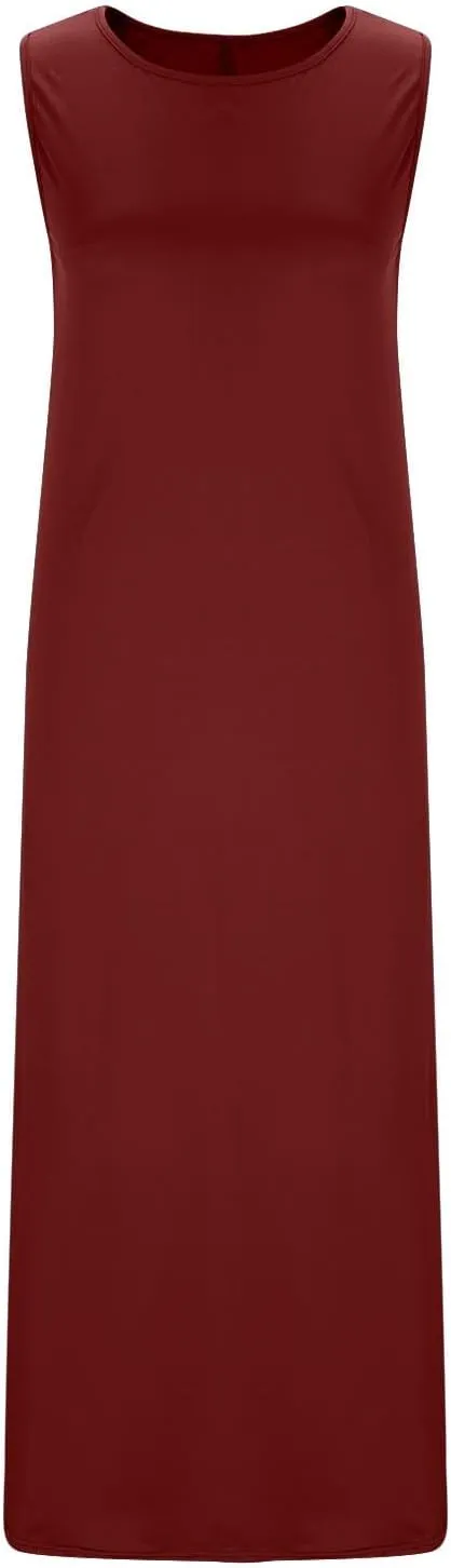 Women's Flowy Summer Dresses 2025 Crew Neck Sleeveless Casual Loose Sundress Basic Beach Tank Maxi Dress with Pockets