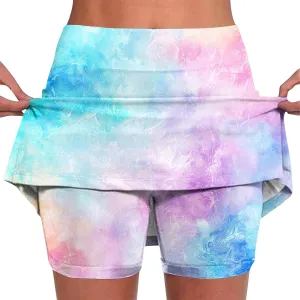 Womens Golf Skorts Skirts Tie Dye Printed High Waisted Tennis Skirt with Shorts Sports Bottoming Skirts