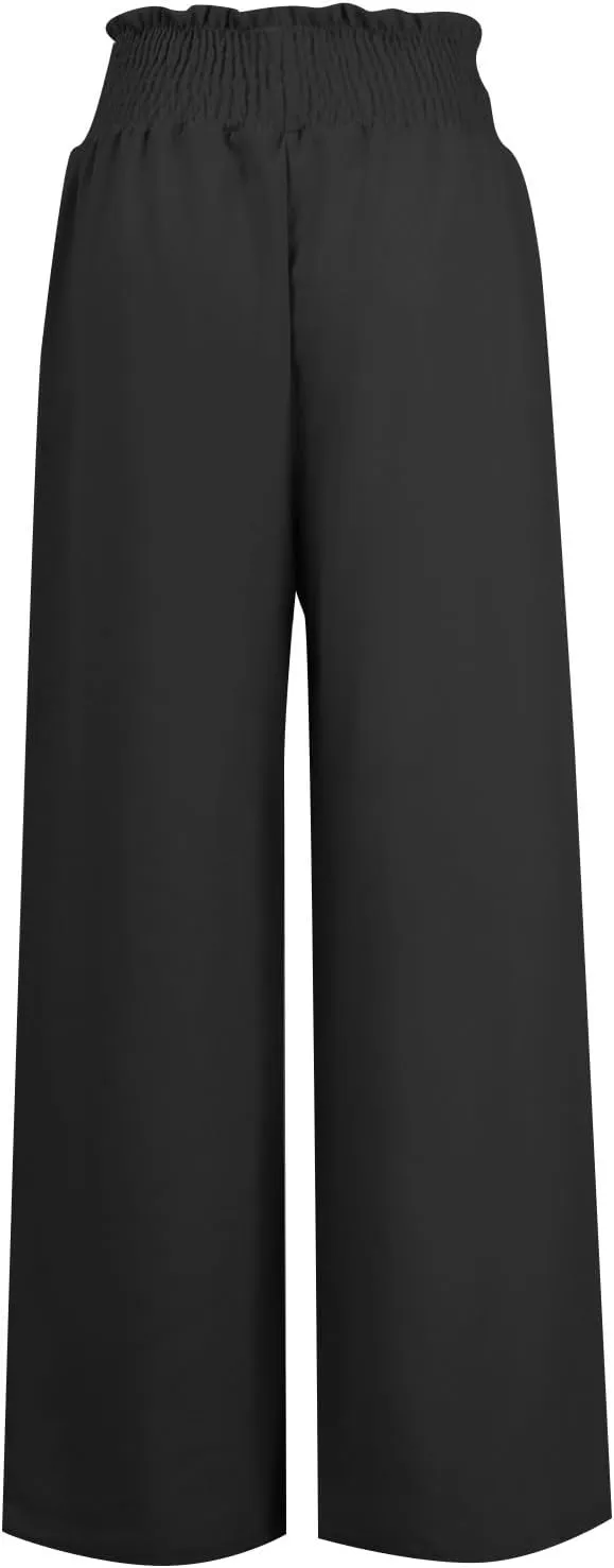 Women's Linen Blend Summer Floral Pants Low Waist Wide Leg Plus Size Pant Trousers Travel