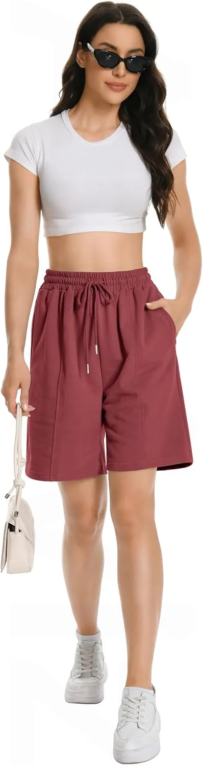 Womens Long Sweat Shorts Casual Summer Bermuda Loose Lounge Workout Athletic Shorts with Pockets