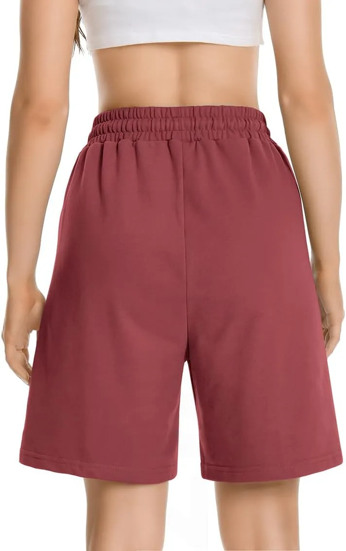 Womens Long Sweat Shorts Casual Summer Bermuda Loose Lounge Workout Athletic Shorts with Pockets