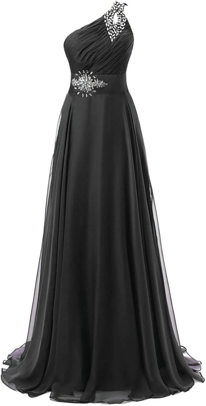 Women's One Shoulder Chiffon Formal Wedding Prom Gown Evening Bridesmaid Dress