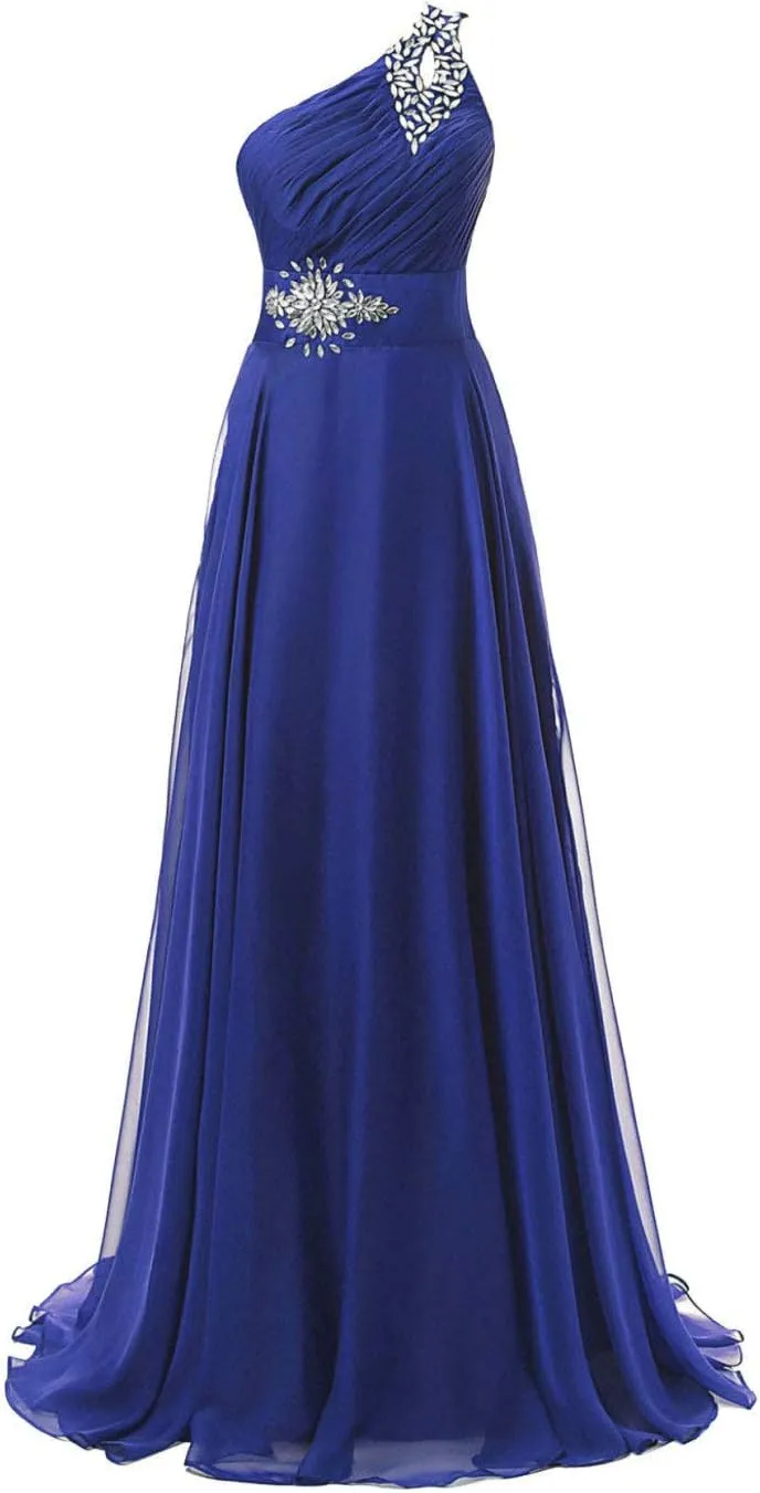 Women's One Shoulder Chiffon Formal Wedding Prom Gown Evening Bridesmaid Dress