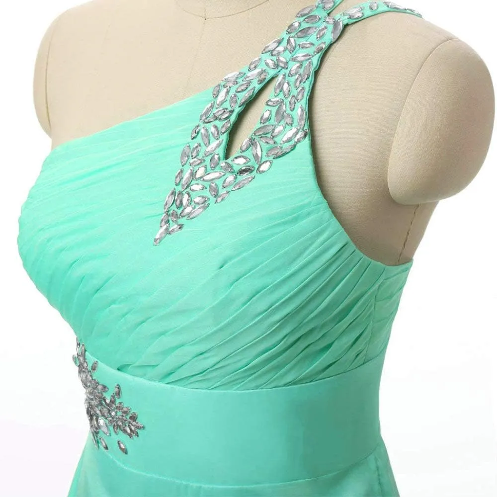 Women's One Shoulder Chiffon Formal Wedding Prom Gown Evening Bridesmaid Dress