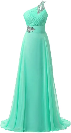 Women's One Shoulder Chiffon Formal Wedding Prom Gown Evening Bridesmaid Dress