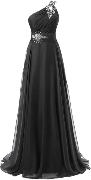 Women's One Shoulder Chiffon Formal Wedding Prom Gown Evening Bridesmaid Dress