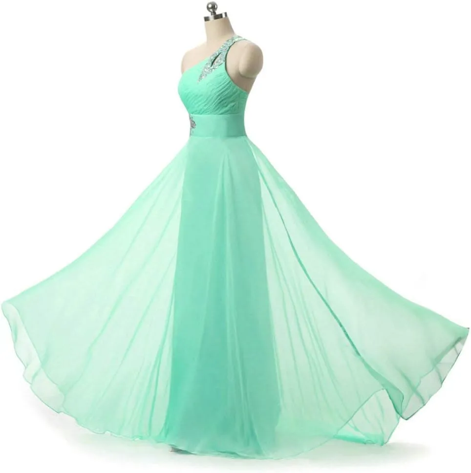 Women's One Shoulder Chiffon Formal Wedding Prom Gown Evening Bridesmaid Dress