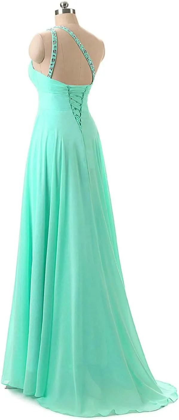Women's One Shoulder Chiffon Formal Wedding Prom Gown Evening Bridesmaid Dress