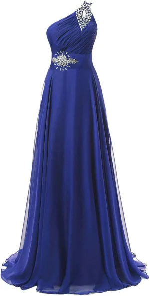 Women's One Shoulder Chiffon Formal Wedding Prom Gown Evening Bridesmaid Dress