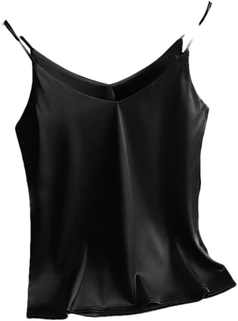 Women's Satin Silk Cami Top  Spaghetti Strap V-Neck Sleeveless Camisole Summer Tank for Daily Or Night Out