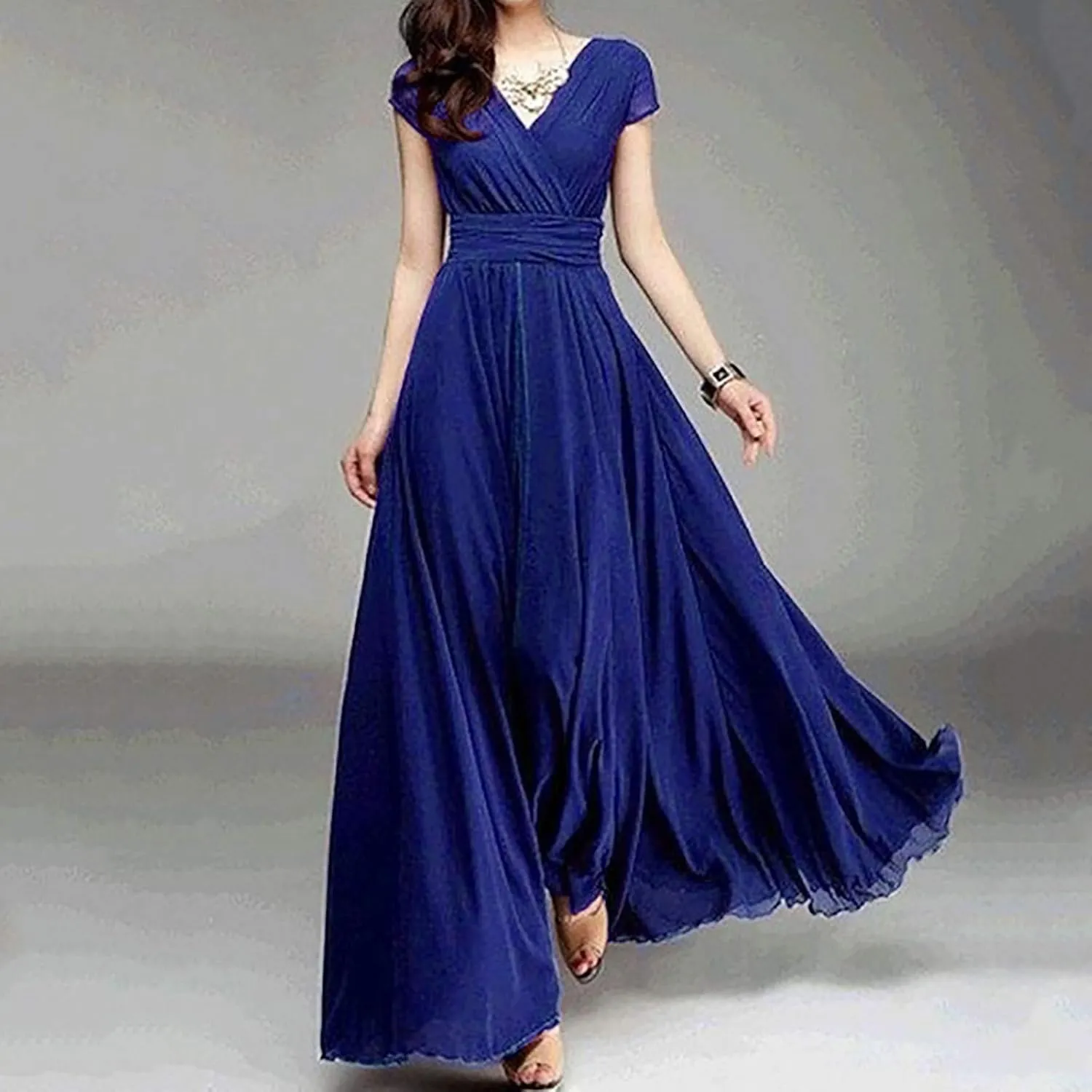 Women's Summer Formal Wedding Guest Dress Off Shoulder High Slit Maxi Bodycorn Dress Ruffle Hem Long Dress