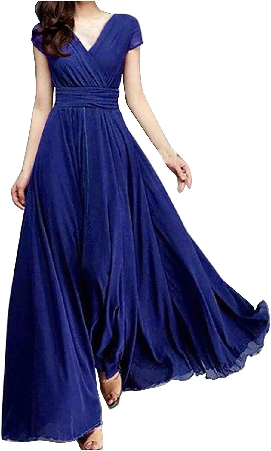 Women's Summer Formal Wedding Guest Dress Off Shoulder High Slit Maxi Bodycorn Dress Ruffle Hem Long Dress