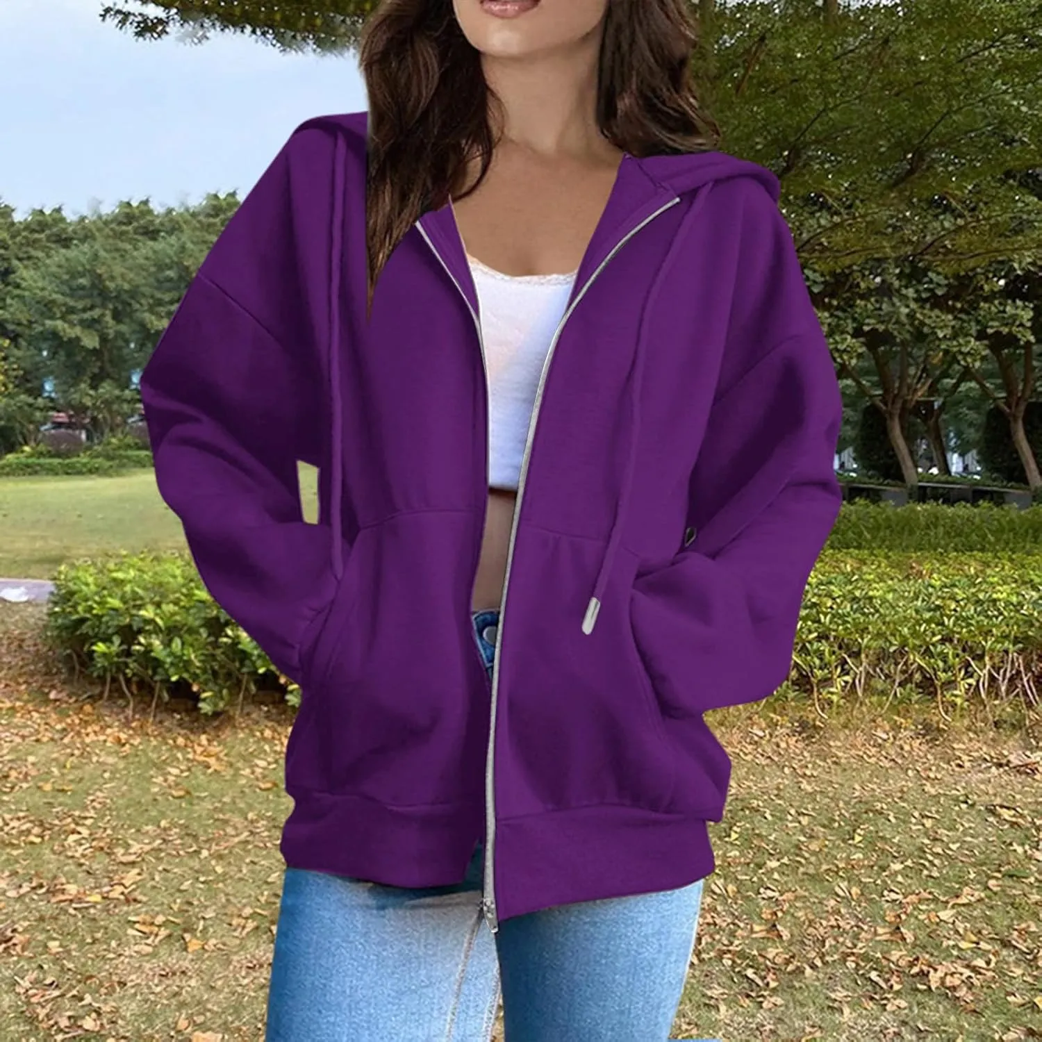 Womens Zip Up Hoodies Light Weight Jackets Womens Long Sleeve Oversized Zip Up Hoodie for Women 2024 Fall Clothes