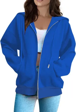 Womens Zip Up Hoodies Light Weight Jackets Womens Long Sleeve Oversized Zip Up Hoodie for Women 2024 Fall Clothes