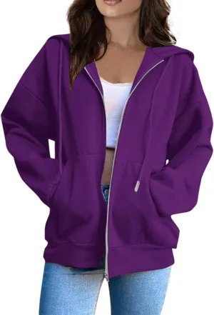 Womens Zip Up Hoodies Light Weight Jackets Womens Long Sleeve Oversized Zip Up Hoodie for Women 2024 Fall Clothes
