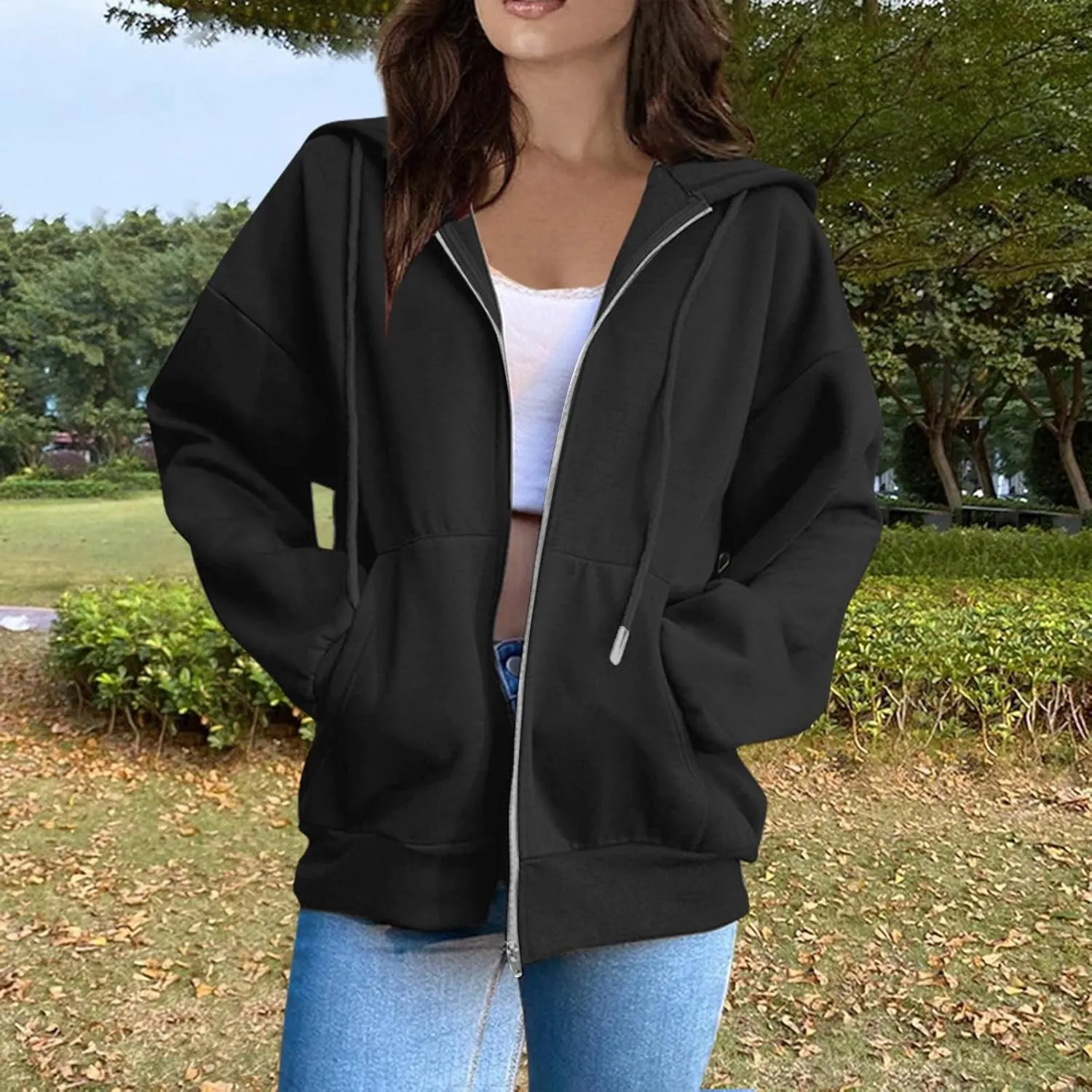 Womens Zip Up Hoodies Light Weight Jackets Womens Long Sleeve Oversized Zip Up Hoodie for Women 2024 Fall Clothes
