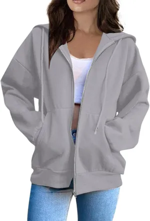 Womens Zip Up Hoodies Light Weight Jackets Womens Long Sleeve Oversized Zip Up Hoodie for Women 2024 Fall Clothes