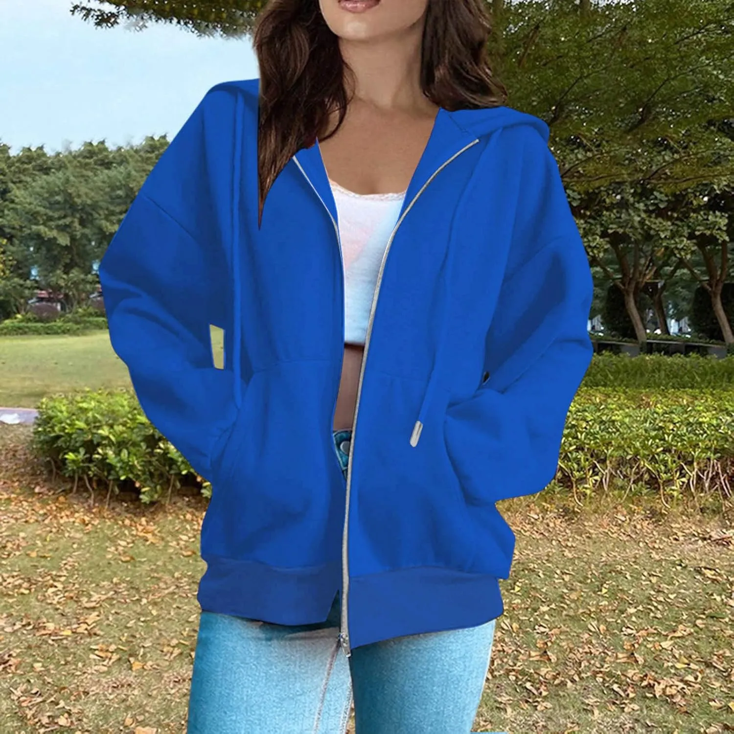 Womens Zip Up Hoodies Light Weight Jackets Womens Long Sleeve Oversized Zip Up Hoodie for Women 2024 Fall Clothes