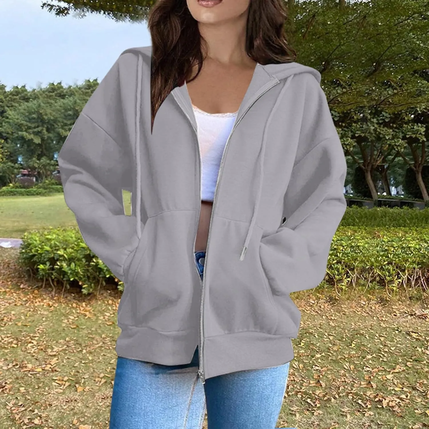 Womens Zip Up Hoodies Light Weight Jackets Womens Long Sleeve Oversized Zip Up Hoodie for Women 2024 Fall Clothes