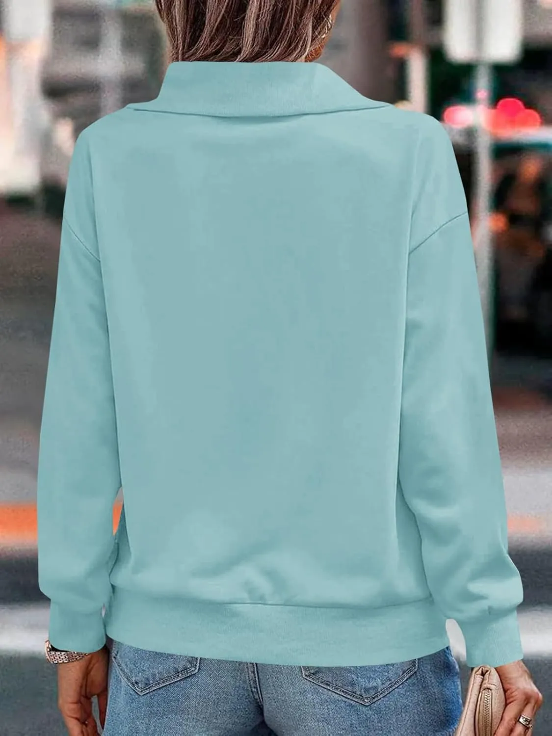 Womens Zipper Sweatshirt Turtleneck Long Sleeve Pullover Casual Loose Sweatshirts Top T Shirts