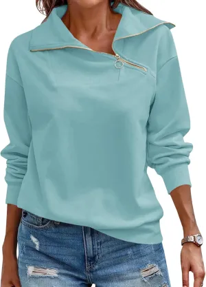 Womens Zipper Sweatshirt Turtleneck Long Sleeve Pullover Casual Loose Sweatshirts Top T Shirts