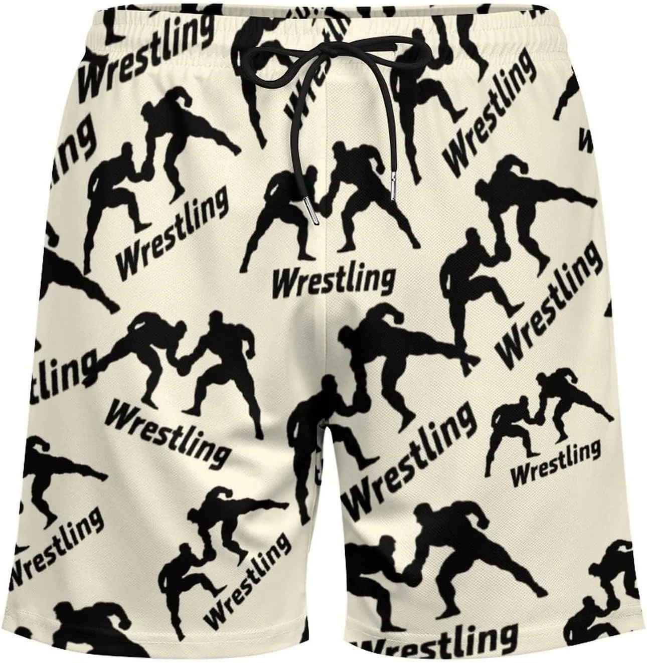 Wrestling Casual Beach Shorts for Men Elastic Waist Drawstring Swim Shorts With Compression Liner