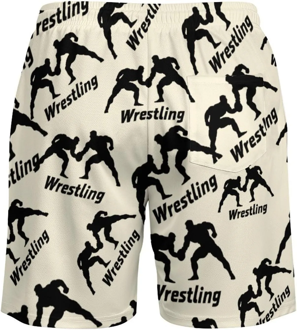 Wrestling Casual Beach Shorts for Men Elastic Waist Drawstring Swim Shorts With Compression Liner