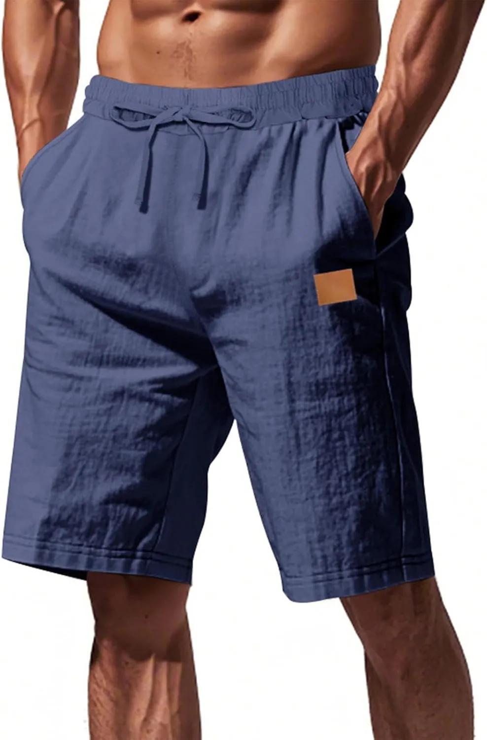 Xiaojmake Mens Linen Beach Shorts Summer Twill Chino Work Dress Golf Short Stretch Elastic Waistband Drawstring Casual Shorts